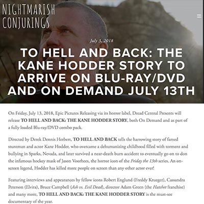 TO HELL AND BACK: THE KANE HODDER STORY TO ARRIVE ON BLU-RAY/DVD AND ON DEMAND JULY 13TH